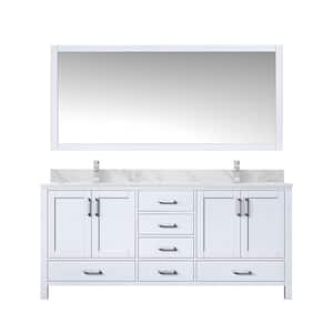 Jacques 72 in. W x 22 in. D White Double Bath Vanity, Carrara Marble Top, Faucet Set, and 70 in. Mirror