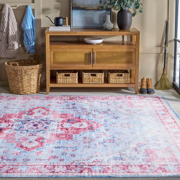 Martha  Stewart Washable Red/Blue 8 ft. x 10 ft. Machine Washable Medallion Floral Area Rug