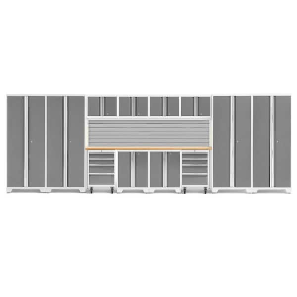 NewAge Products Bold Series 14-Piece 24-Gauge Steel Garage Storage System in Platinum Silver (216 in. W x 77 in. H x 18 in. D)