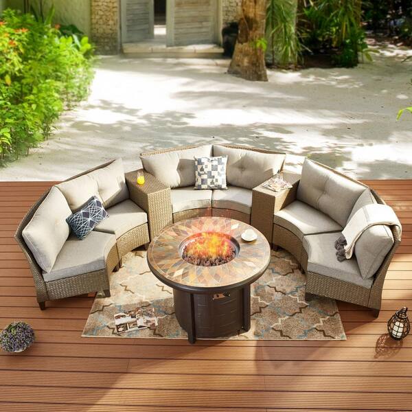 Wicker Patio Fire Pit Seating Set, Outdoor Fire Pit Seating Sets