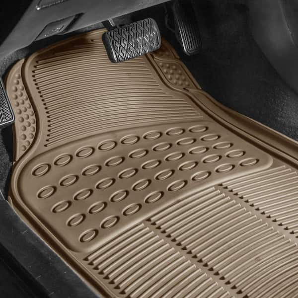 Beige 3-Piece Heavy-Duty High Quality Vinyl Car Floor Mats - Universal Fit for Cars, SUVs, Vans and Trucks - Full Set