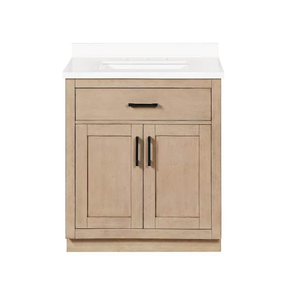 Bailey 30 in. Single Sink Sahara Birch Bath Vanity with White Quartz Top (Assembled)
