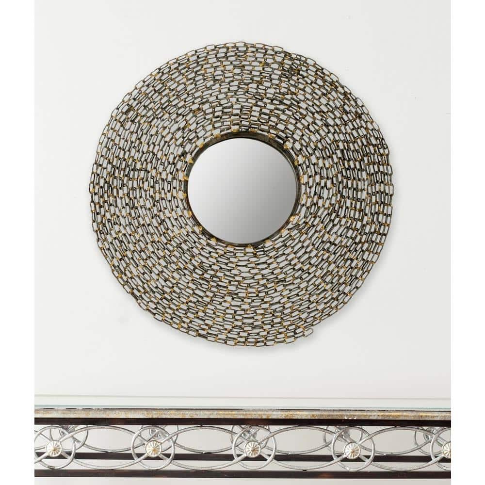 24-Inch Round Gold Sunburst Chain Link Mirror