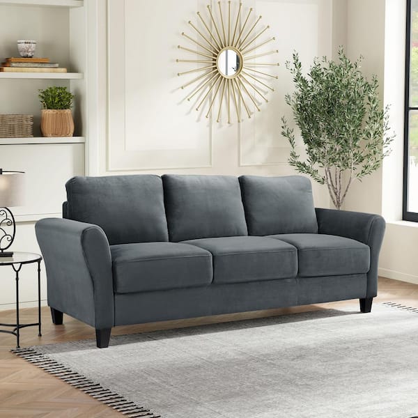 Lifestyle Solutions Wesley 80.3 in. Round Arm Polyester Rectangle 3-Seater Sofa in Dark Grey