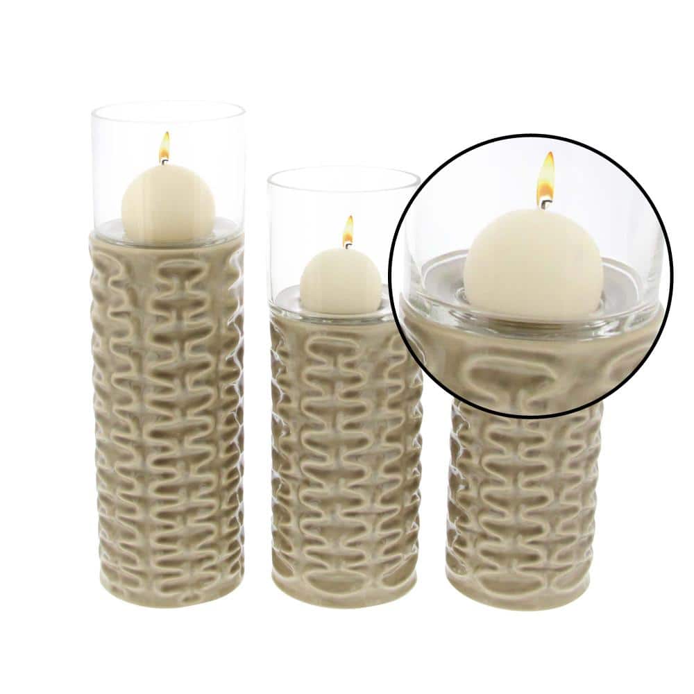 Elegant Matte Light Brown Ceramic Votive Candle Lanterns, Set of 3
