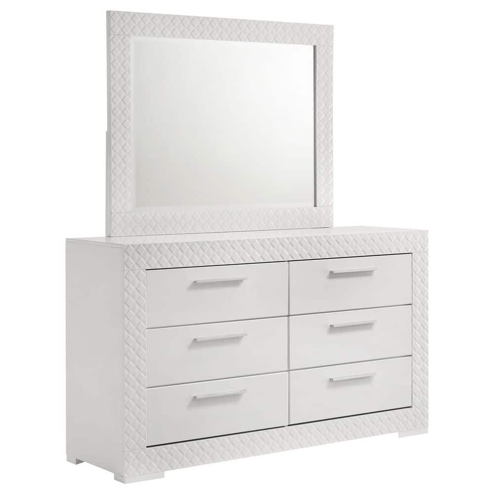 Ives White High Gloss 6-drawer 63 in. Dresser with Mirror