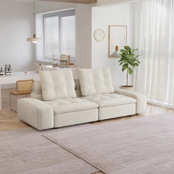 J&E Home 102.4 in. W Square Arm 2-piece Rectangle Velvet Modern Sectional Sofa in. Beige