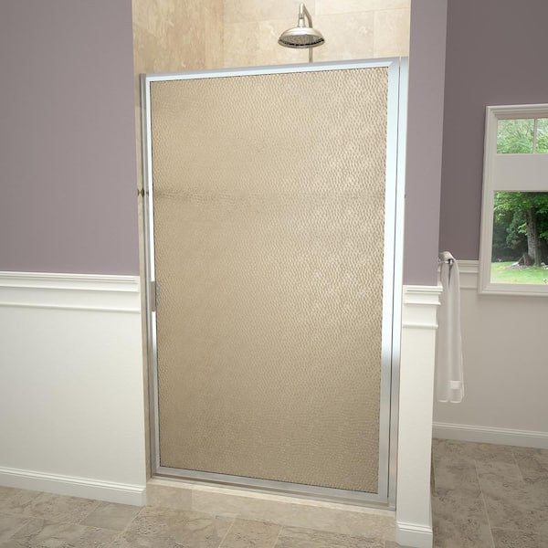 Redi Swing 1100 Series 33-3/4 in. W x 70-1/2 in. H Framed Swing Shower Door in Polished Chrome with Pull Handle and Obscure Glass