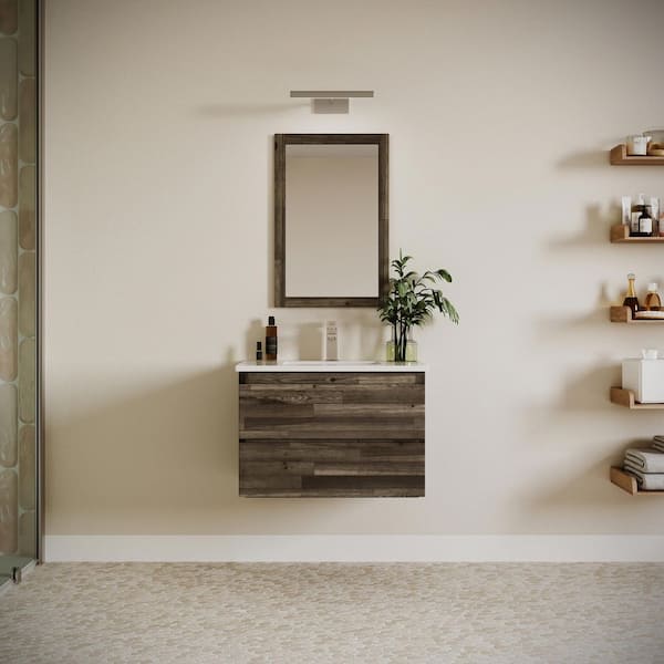 Formosa 30 in. Single Sink Wall Mount Floating Acacia Bath Vanity with White Quartz Top and Undermount Ceramic Sink