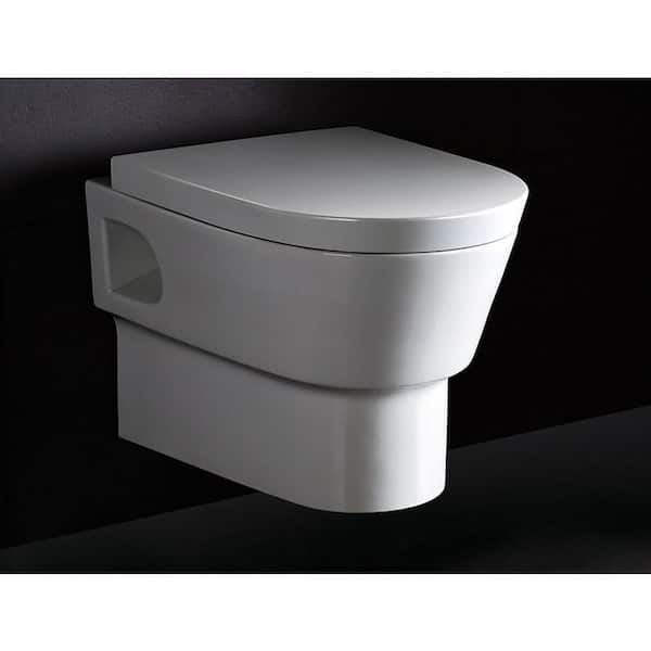 Wall Mount 1-Piece 0.8/1.6 GPF Dual Flush Elongated Toilet Bowl in White Seat Included