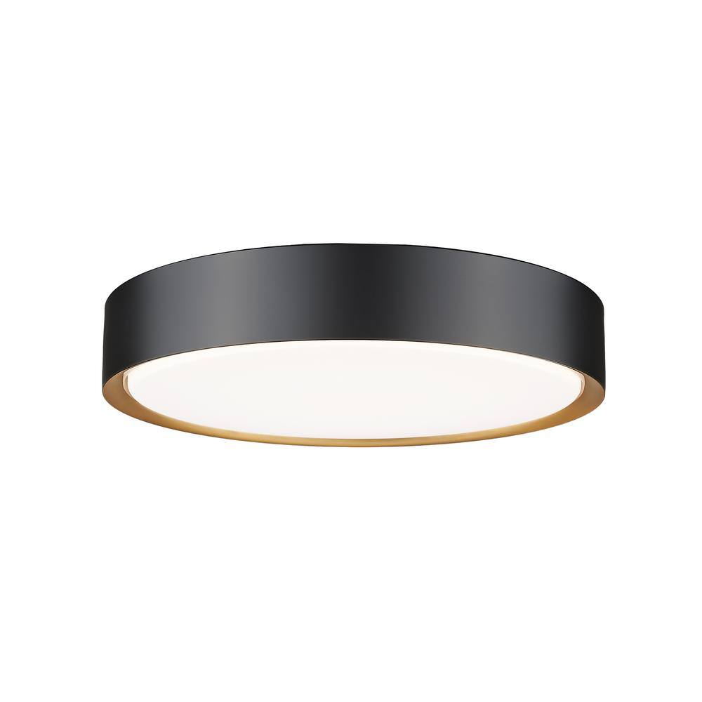 Kawan 16 in. Matte Black Plus Modern Gold Flush Mount with Acrylic Shade an
