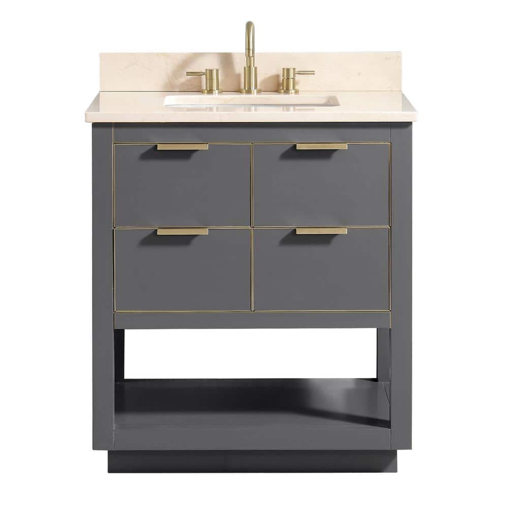 Twilight Gray 30" Solid Wood Vanity with Quartz Top & Gold Accents