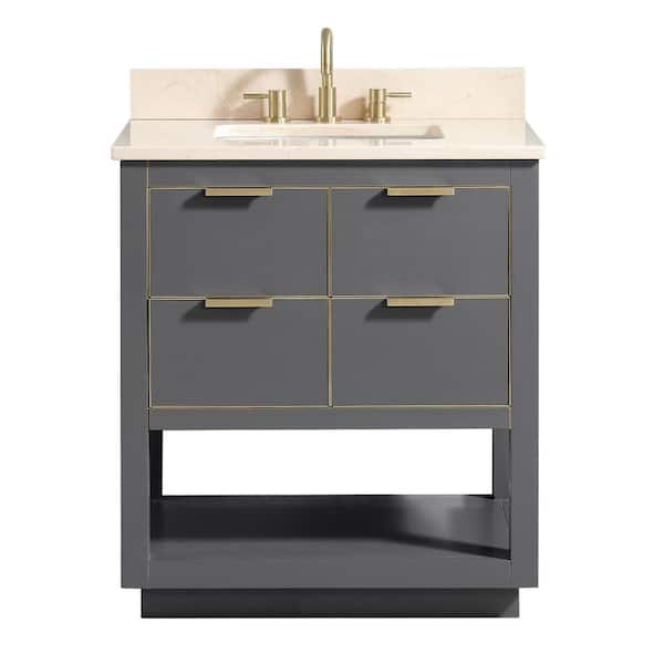 Avanity Allie 31 in. Single Sink Twilight Gray with Gold Trim Bath Vanity with Crema Marfil Marble Top