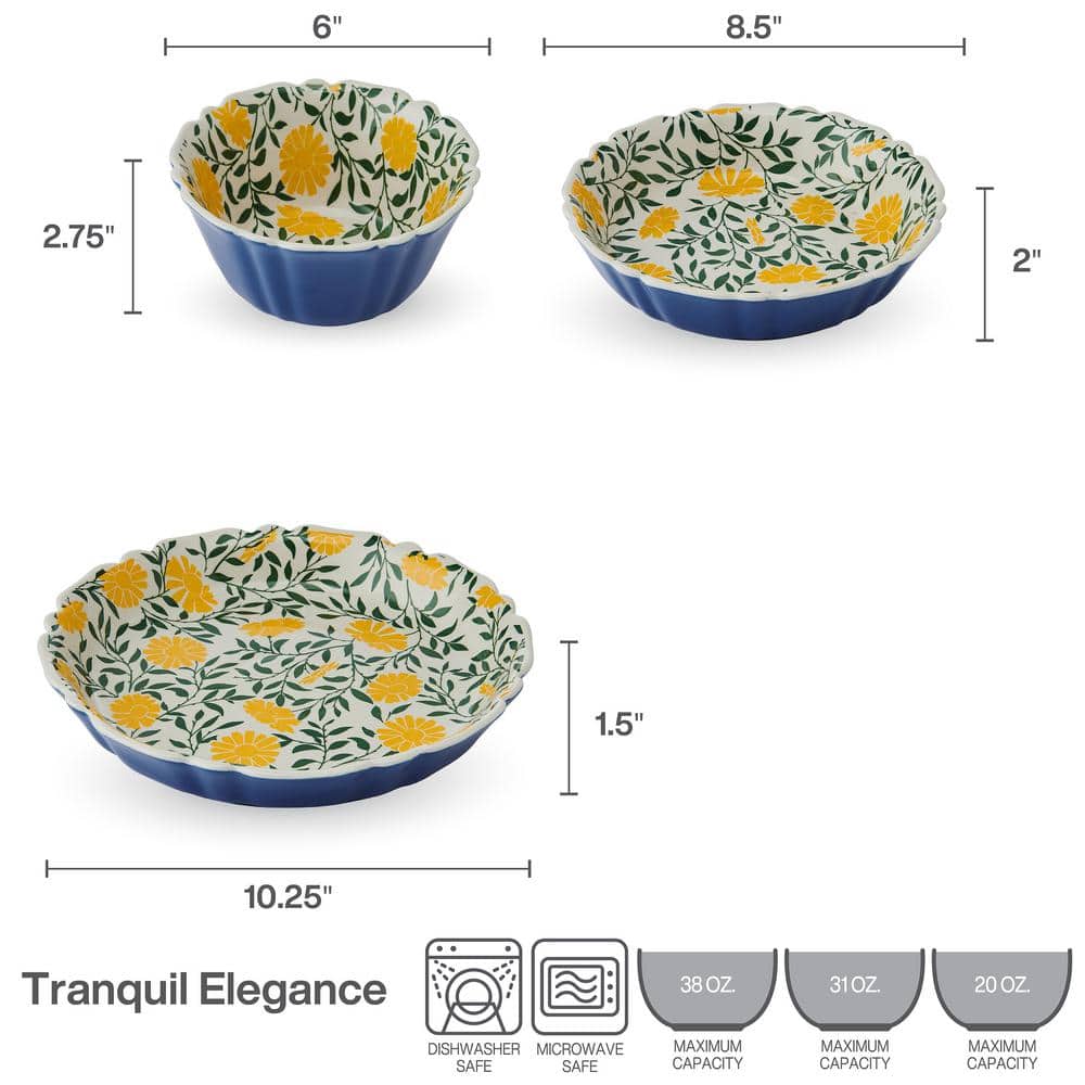 Tranquil Elegance Multi-Color Ceramic Floral Dinnerware Set, Service for 4