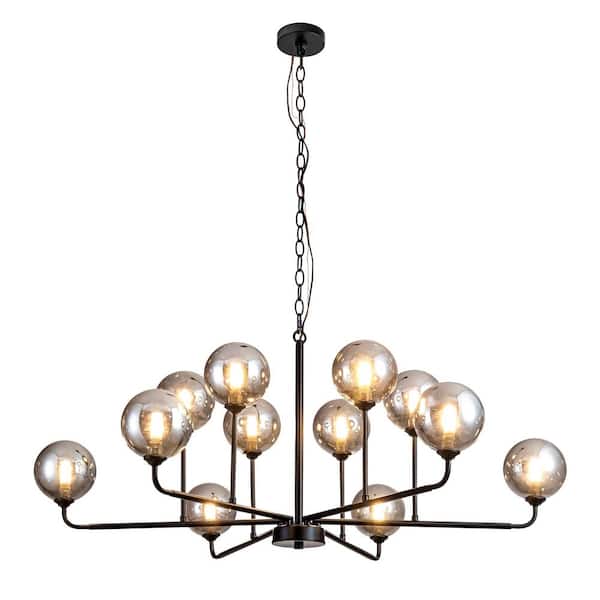Unbranded 12 light Matte Black Bubble Chandelier Sputnik Chandeliers for Dining Room Living Room with no bulbs included