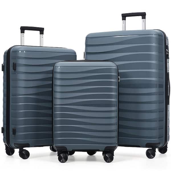 3-Piece Grey-Blue ABS Plastic Hardside Luggage Set with 360° Spinner Wheels and TSA Lock