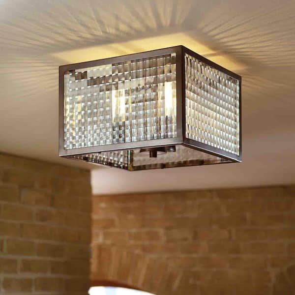 Home Decorators Collection 12 in. 3-Light Oil-Rubbed Bronze Flush Mount with Etched Clear Glass Shade