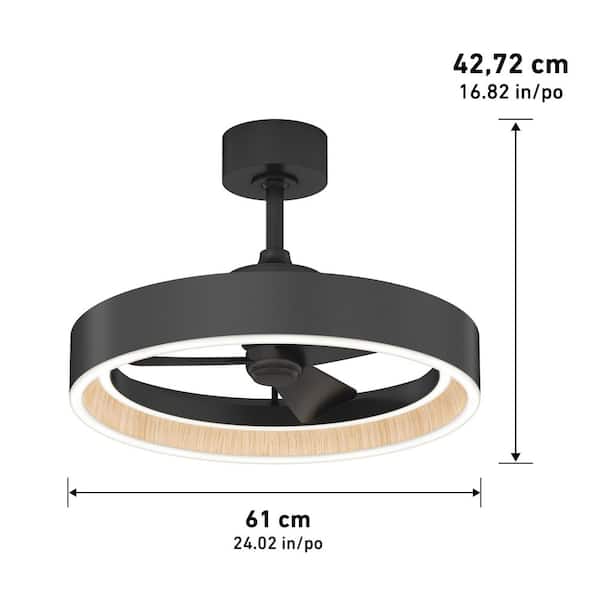Alton 24 in. Indoor Black and Wood 8 Steps CCT 18.7 in. Integrated LED Ceiling Fan with Remote Included