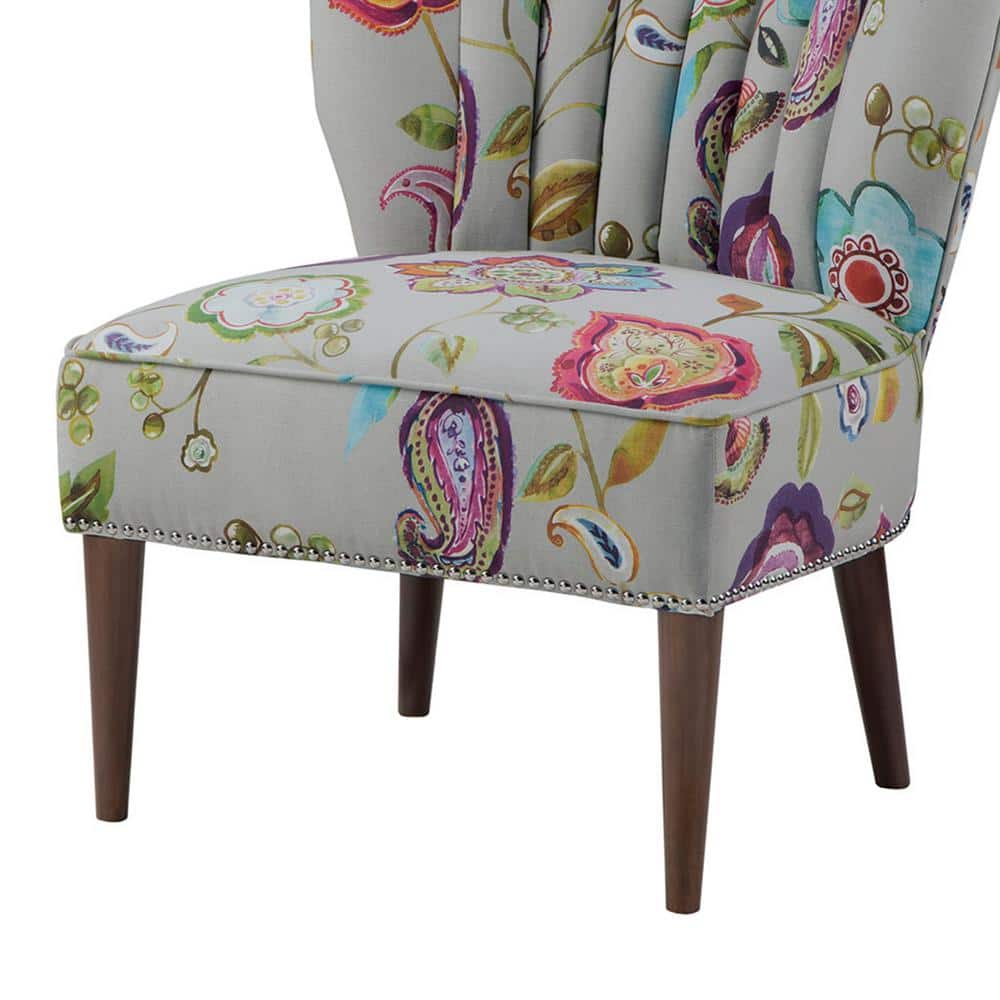 Floral Multicolor Channel Back Slipper Chair with Tapered Legs