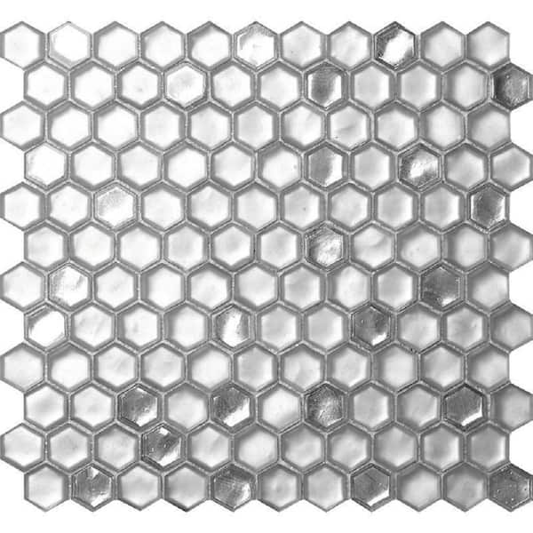 Apollo Tile 10.8 in. x 11.5 in. Silver Hexagon Polished and Honed Glass Mosaic Floor and Wall Tile (10-Pack) (8.63 sq. ft./Case)