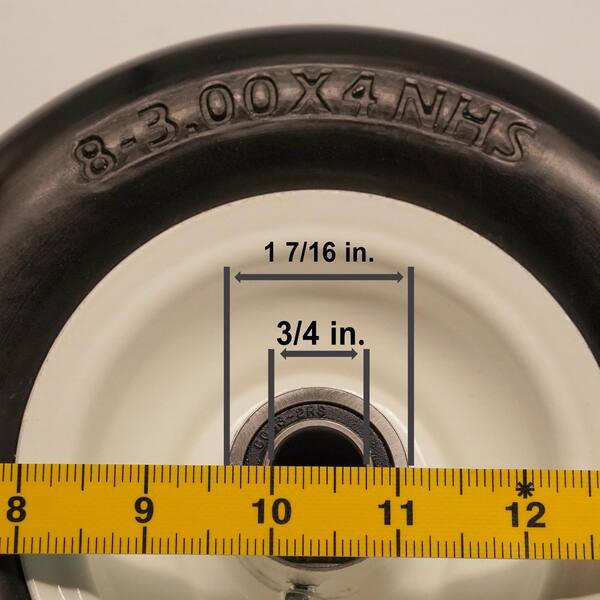 thumbnail image 2 of Carefree Tire 8x3.00-4 Wheel Assembly – 3.50" Centered Hub, 5/8" Roller Cage Bearings, Smooth Tread 2 of 4