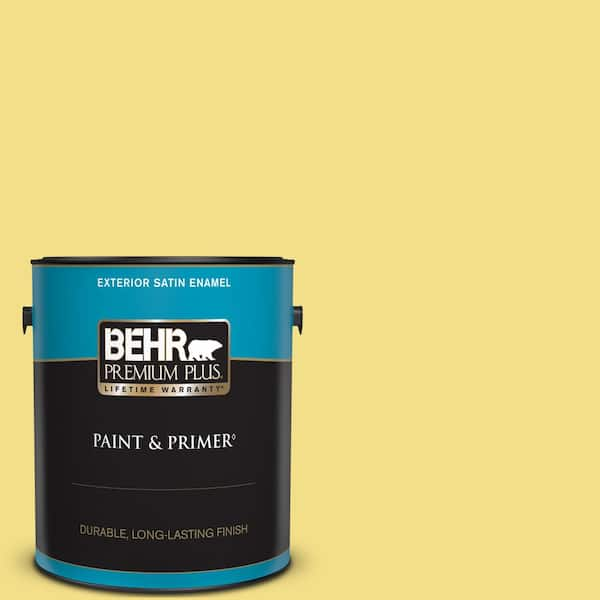 BEHR PREMIUM PLUS 1 gal. Home Decorators Collection #HDC-SP16-03 Lemon Curd Satin Enamel Exterior Paint & Primer