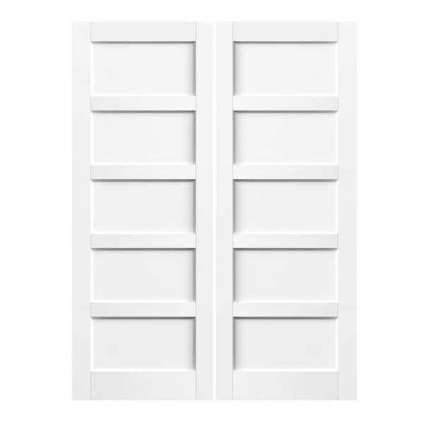 TENONER 56 in. x 80 in. 5 Panel, MDF, Composite, Solid Core, Pre-assembled Panel White Primed Interior Door Slab