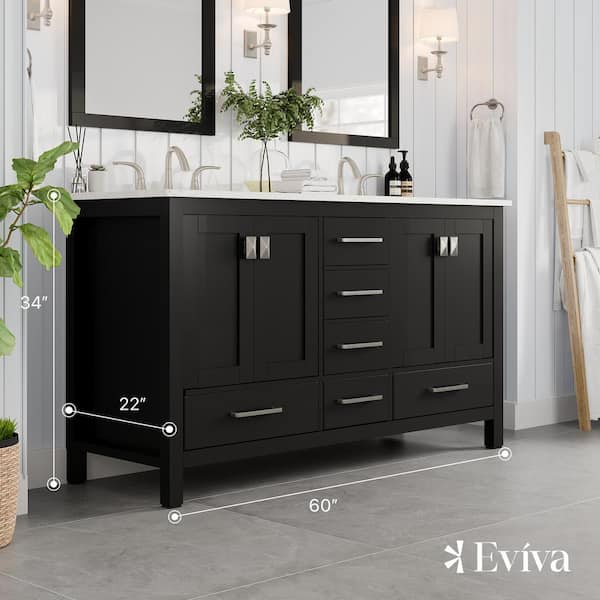 Eviva Aberdeen 60 in. W x 22 in. D x 34 in. H Double Sink Freestanding Bath  Vanity in Espresso with White Carrara Quartz Top EVVN412-60ES