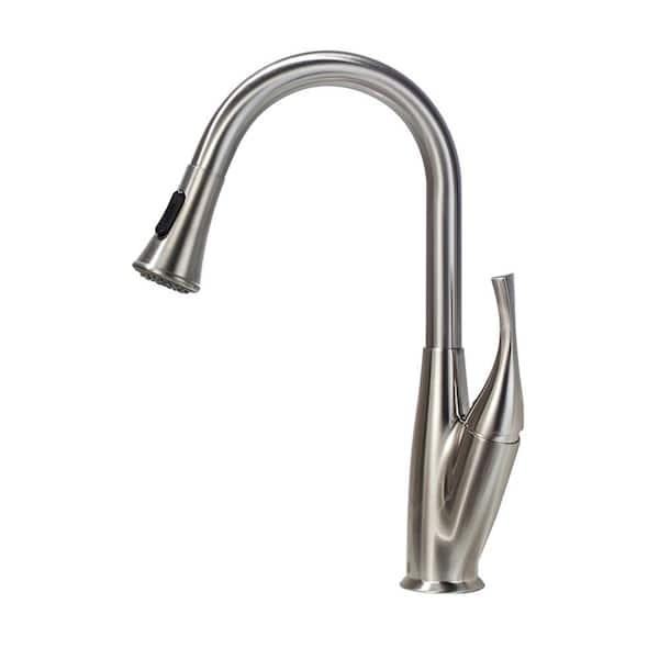 Unbranded Single Handle Pull-Down Sprayer Kitchen Faucet with Dual Function Sprayhead in Brushed Nickel