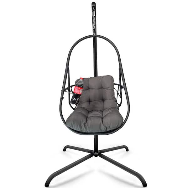 Black Plastic Porch Swing with Steel Frame and Weatherproof Cushions​