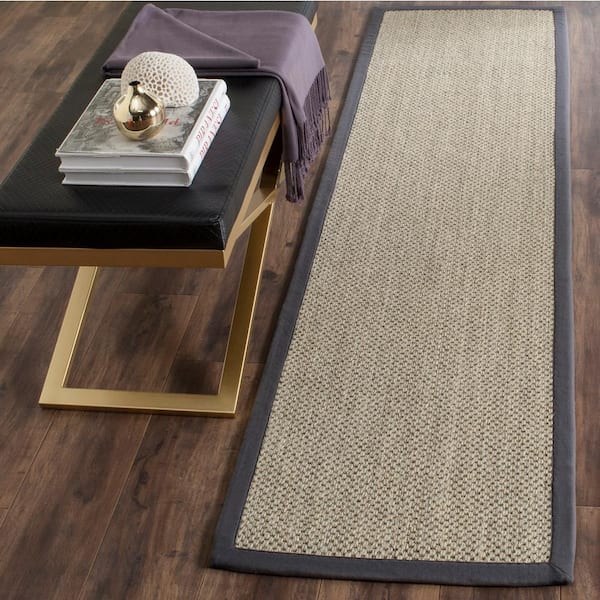 Natural Fiber Marble/Gray 3 ft. x 12 ft. Border Runner Rug