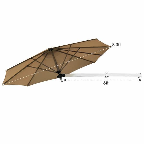 8 ft. Aluminum Wall Mounted Patio Market Umbrella with Adjustable Pole in Beige