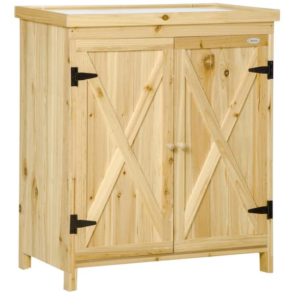 Outsunny 31.5 in. W x 17.75 in. D x 36.25 in. H Brown Fir Wood Outdoor Storage Cabinet