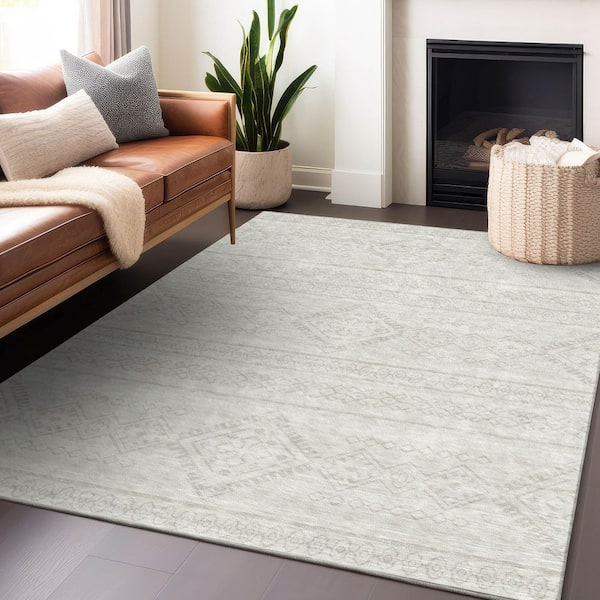 Chantille Machine Washable Indoor/Outdoor Abstract ACN901 Ivory 8 ft. x 10 ft. Area Rug