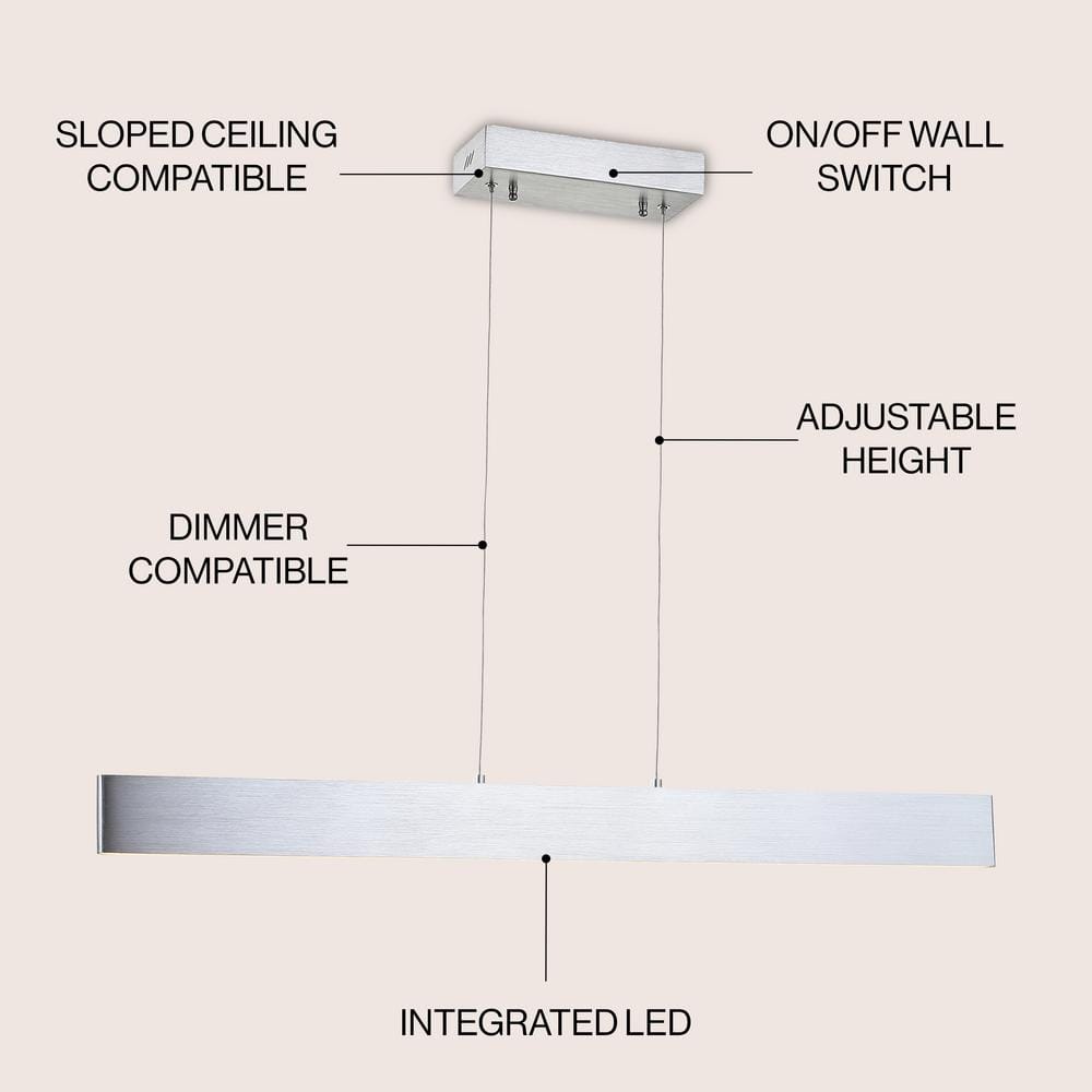 Draper 40" Brushed Aluminum Dimmable LED Linear Island Pendant