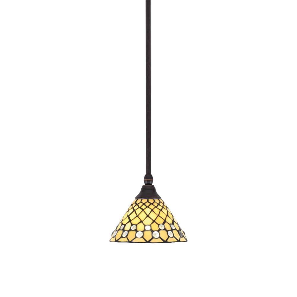 Sparta 100-Watt 1-Light Dark Granite Shaded Pendant Light with Starlight Ar