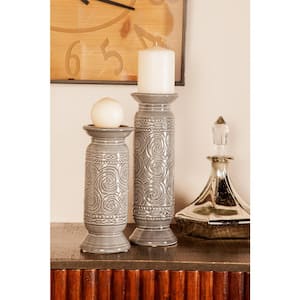 Gray Cylindrical Ceramic Candle Holders (Set of 3)