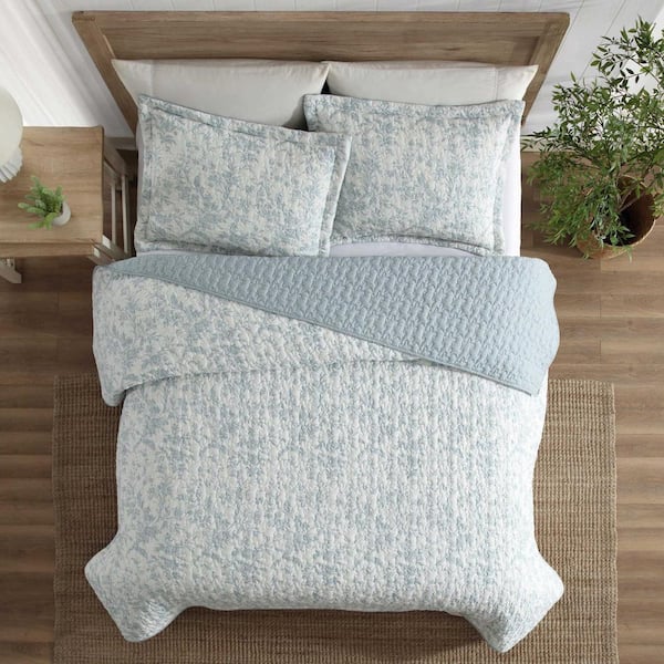 Laura Ashley Amberly 3-Piece Blue Polyester Seersucker Full/Queen