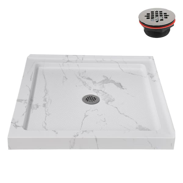 36 in. x 36 in. Corner Acrylic Shower Pan Base in Matte Marble with Center Drain Included