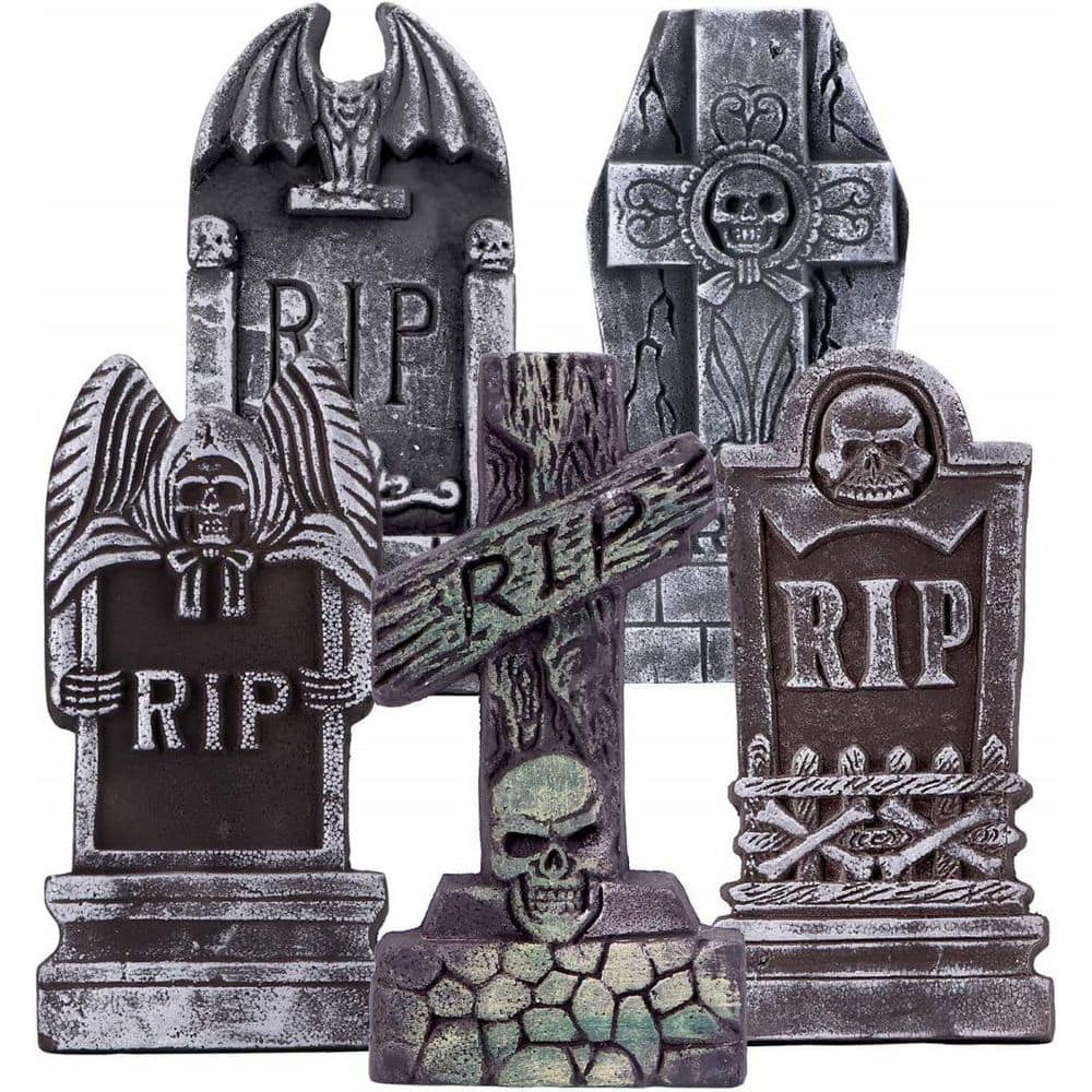 Black 17 in. Foam Tombstones with RIP Design and Metal Stakes for Halloween Graveyard Decor (5-Pack) price history on PriceWatchPro