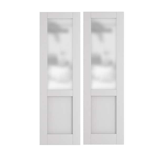 48 in. x 80 in. (Double 24 in. Doors) MDF, Painted, Primed, White, 1/2 Lite, Frosted Glass, Single Interior Door Slab