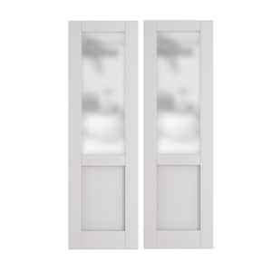 48 in. x 80 in.(Double 24" Doors) MDF, Painted, Primed, White, 1/2 Lite, Frosted Glass, Single Interior Door Slab