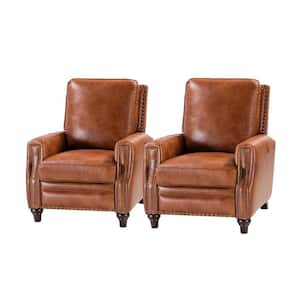 Theresa Saddle Cigar Genuine Cigar Leather Recliner with Nailhead Trim (Set of 2)