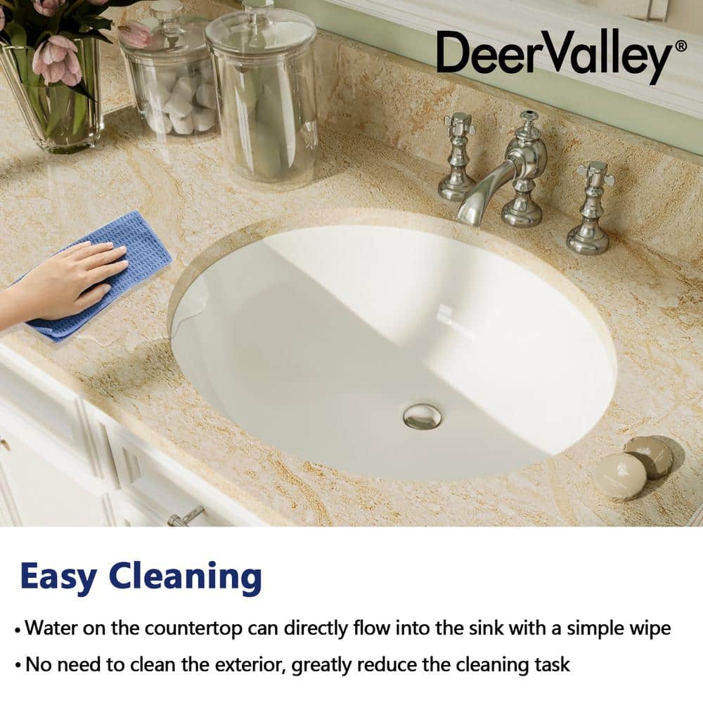 DeerValley Oval White Ceramic Undermount Bathroom Sink with Overflow