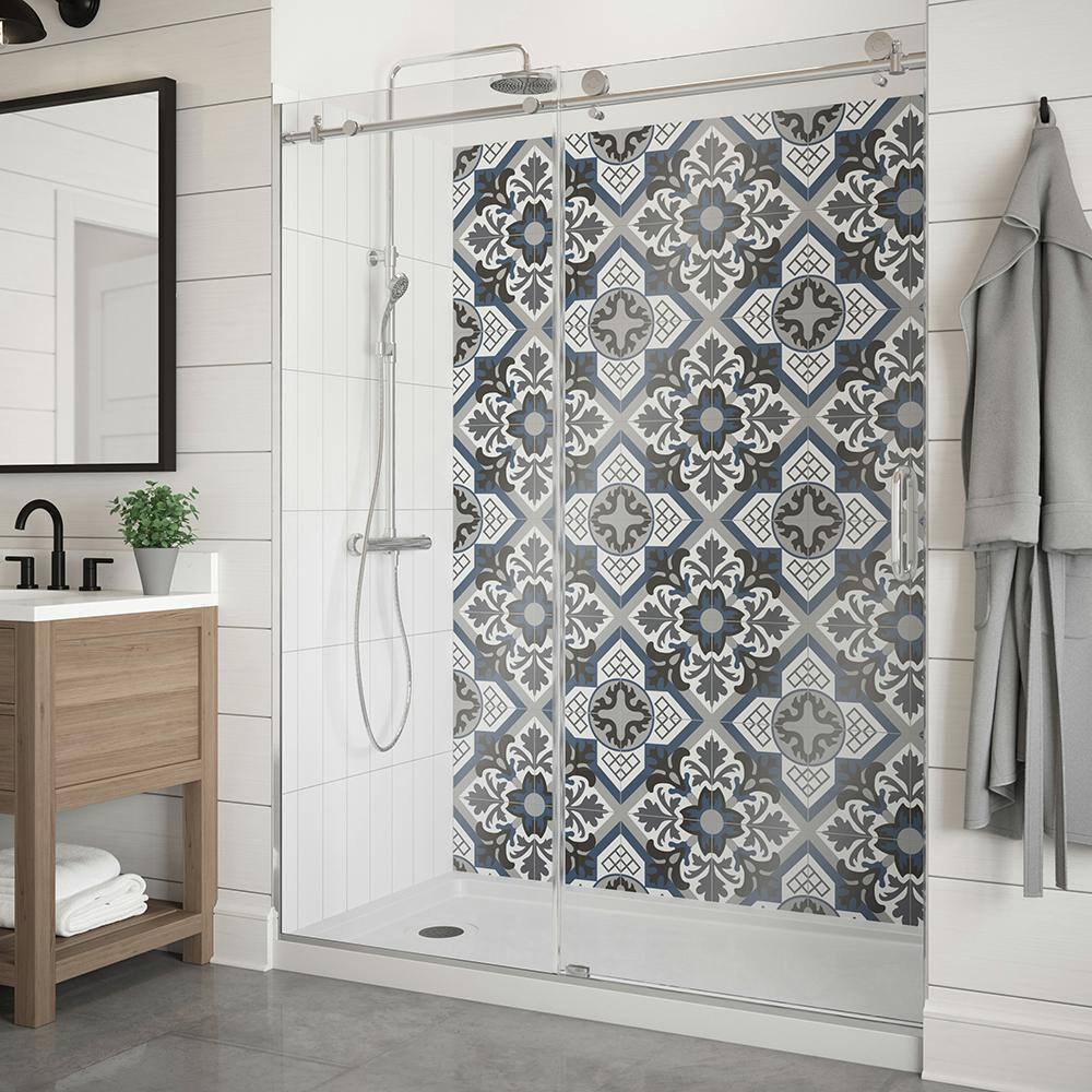 48" x 76" Silver Aluminum Frameless Sliding Shower Door