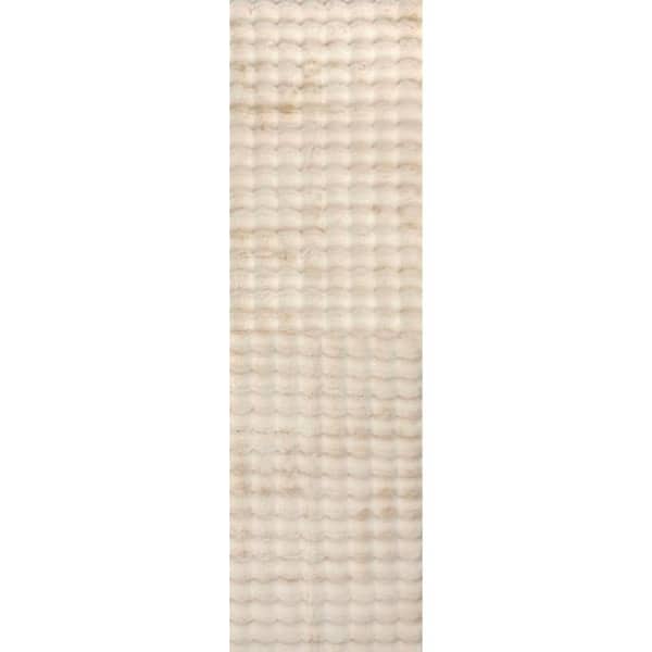Ivana Checkered Plush Cloud Washable Beige 3 ft. x 6 ft. Indoor Runner Rug
