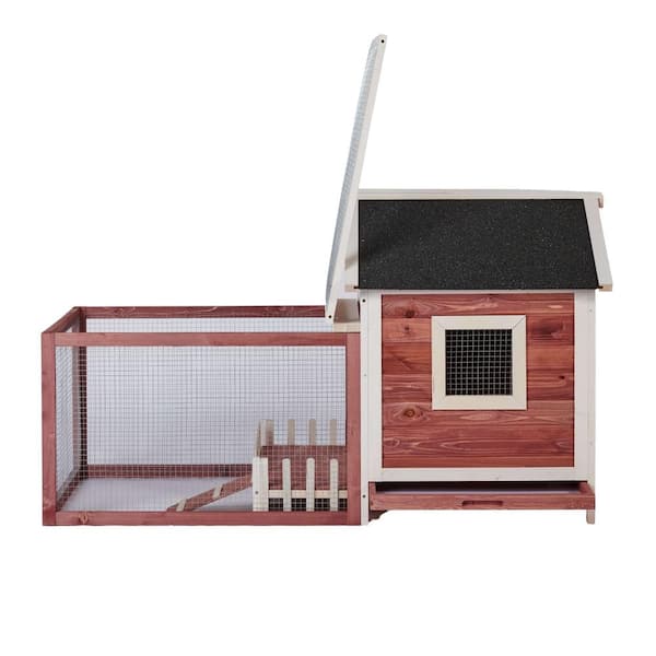 Angel Sar 4.9 ft. x 2.2 ft. x 2.8 ft. Wood Small Animal House Rabbit Hutch Chicken Coop with Porch Fence - Medium Auburn