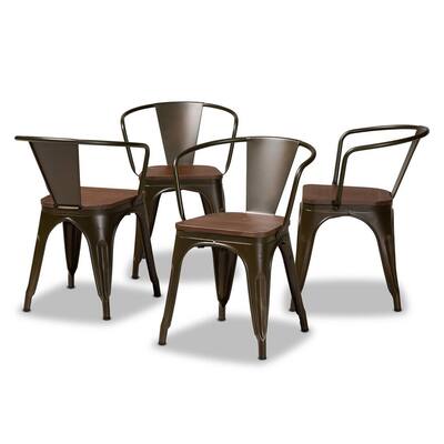 Ryland Gunmetal and Walnut Brown Wood Seat Dining Chair (Set of 4)
