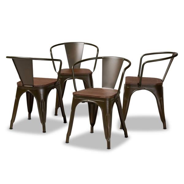 Baxton Studio Ryland Gunmetal and Walnut Brown Wood Seat Dining Chair (Set of 4)