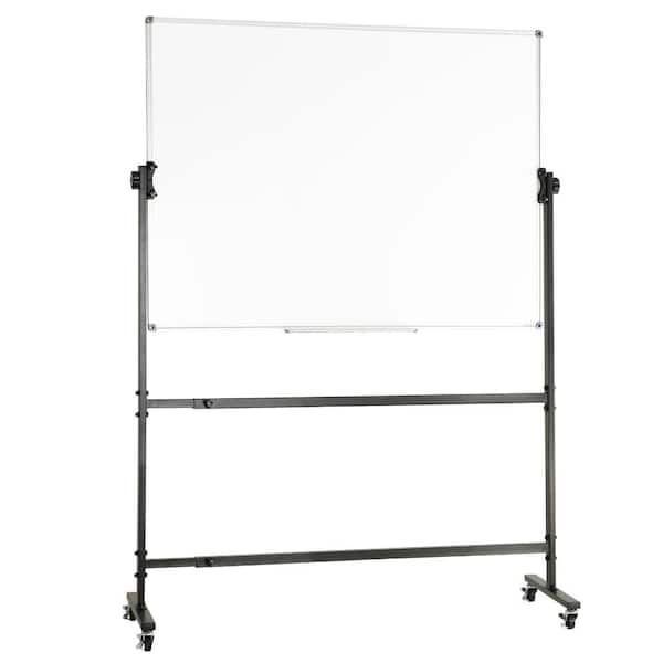 SKYSHALO Rolling Whiteboard, 19.69 in. x 31.5 in. White Metal Framed Chalkboard Memo Board, 360° Reversible Adjustable Height